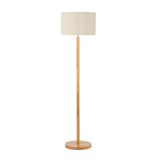 Wood Floor Lamp W/ Linen Shade
