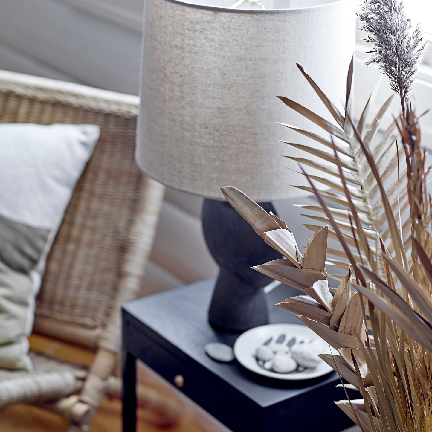 Brown Concrete Table Lamp W/ Lampshade