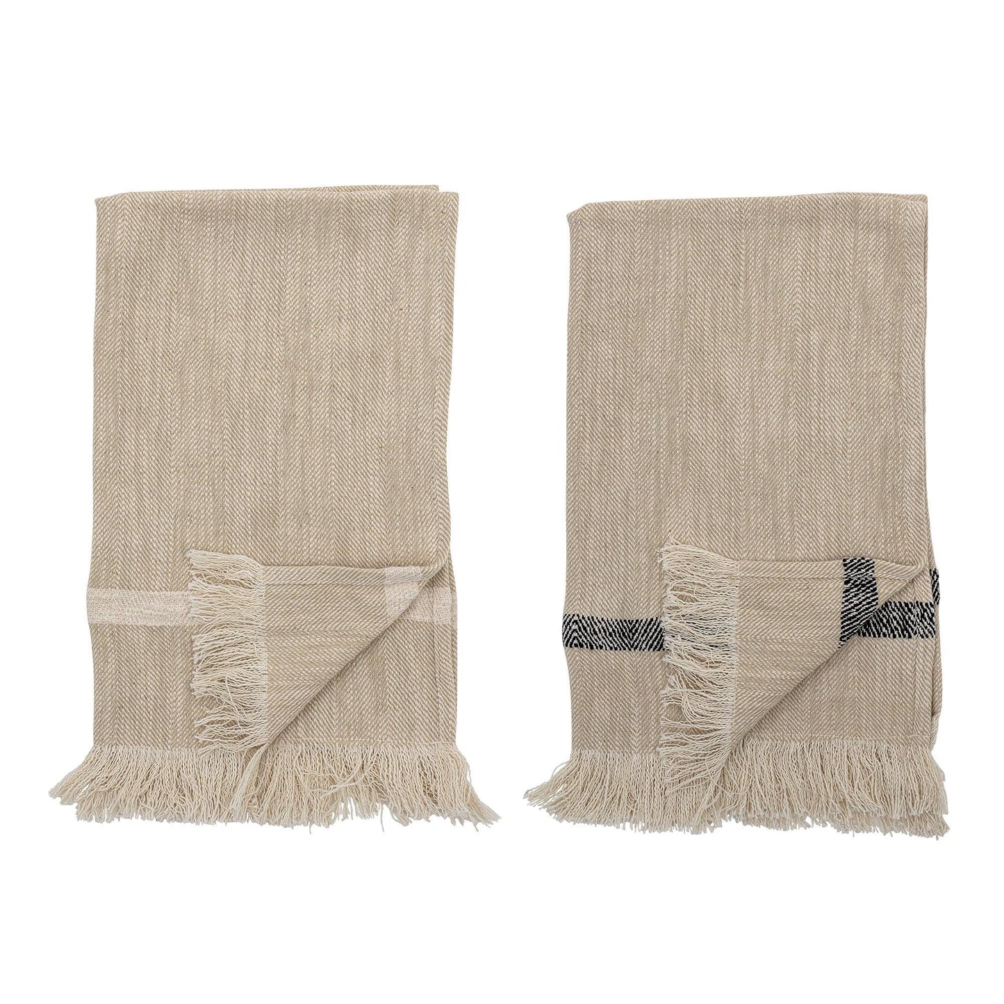 Beige Cotton Kitchen Towel Set (x2)