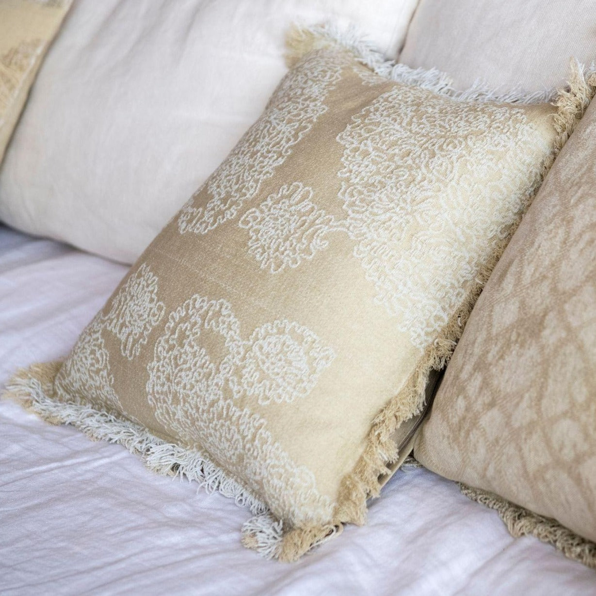 Beige Cotton Pillow W/ Filler