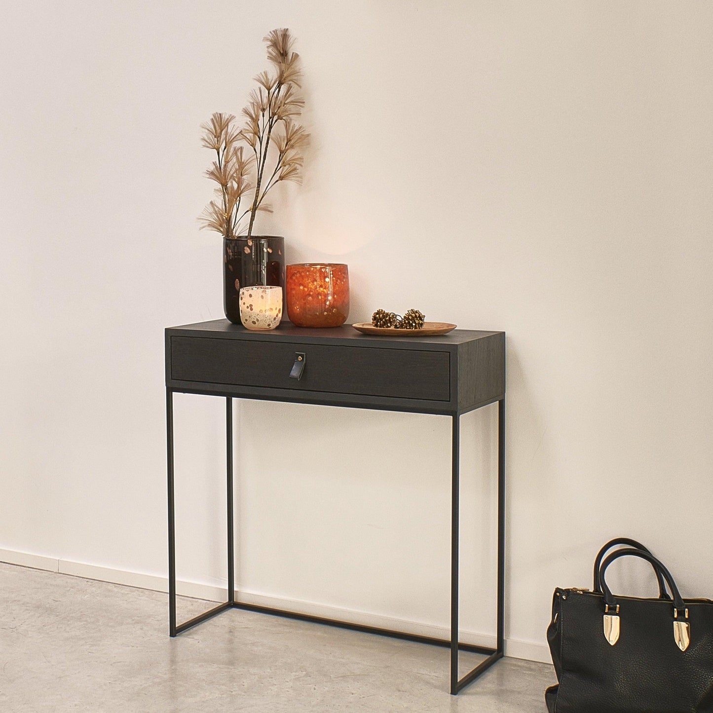 Black Metal Console W/drawer