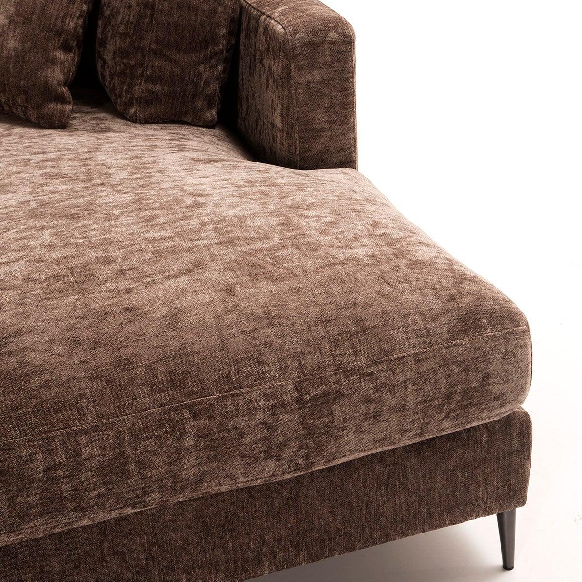 Brown Fabric Sofa W/Chaise Long
