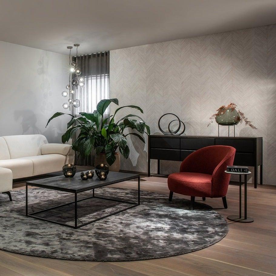 Brown Oak Wood Sideboard W/Leather