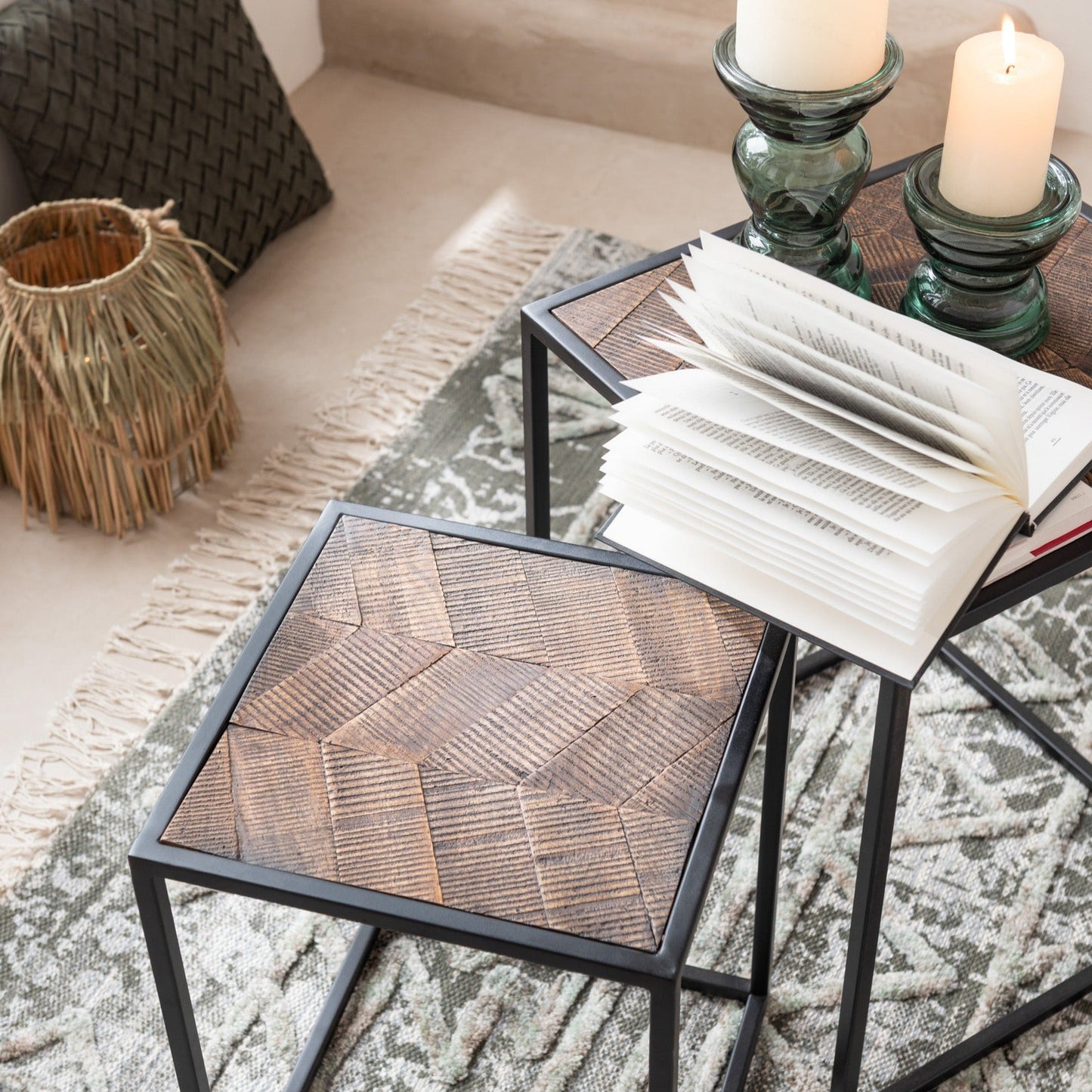 Brown Wood Side Table Set (x2)