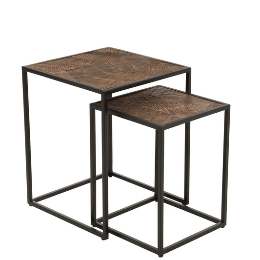 Brown Wood Side Table Set (x2)