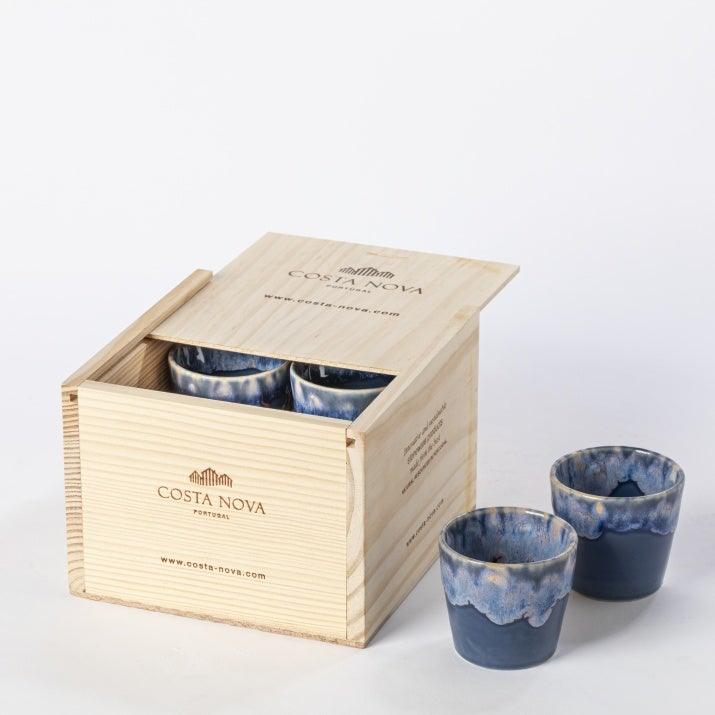 Ceramic Coffee Cups Set (x8) W/Wooden Box