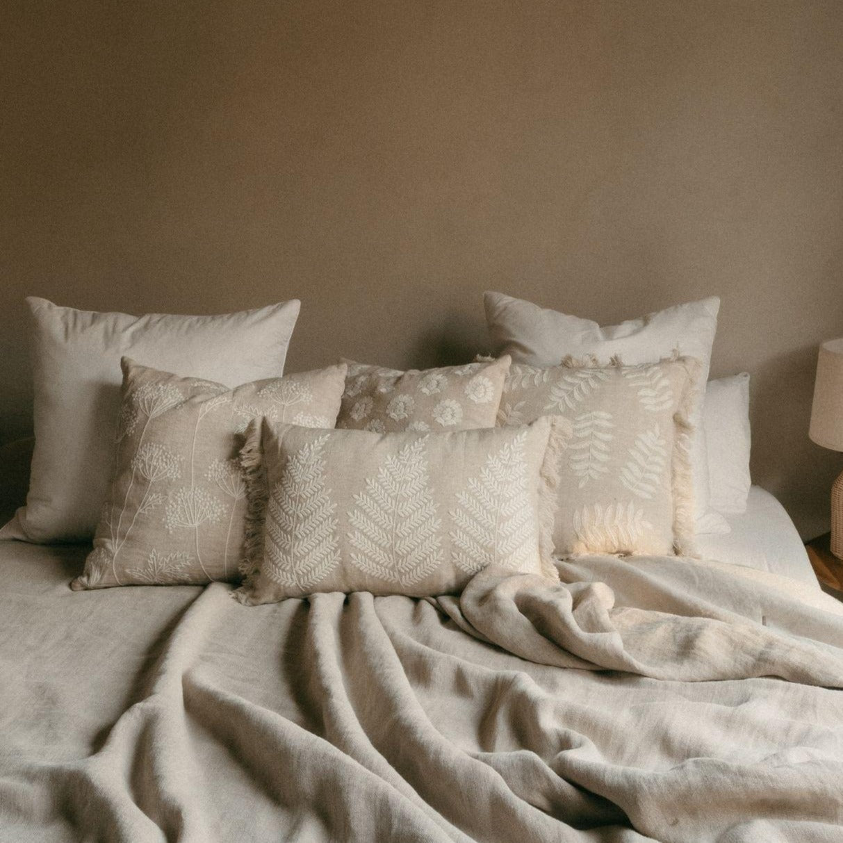 Fringe Beige Cotton Pillow