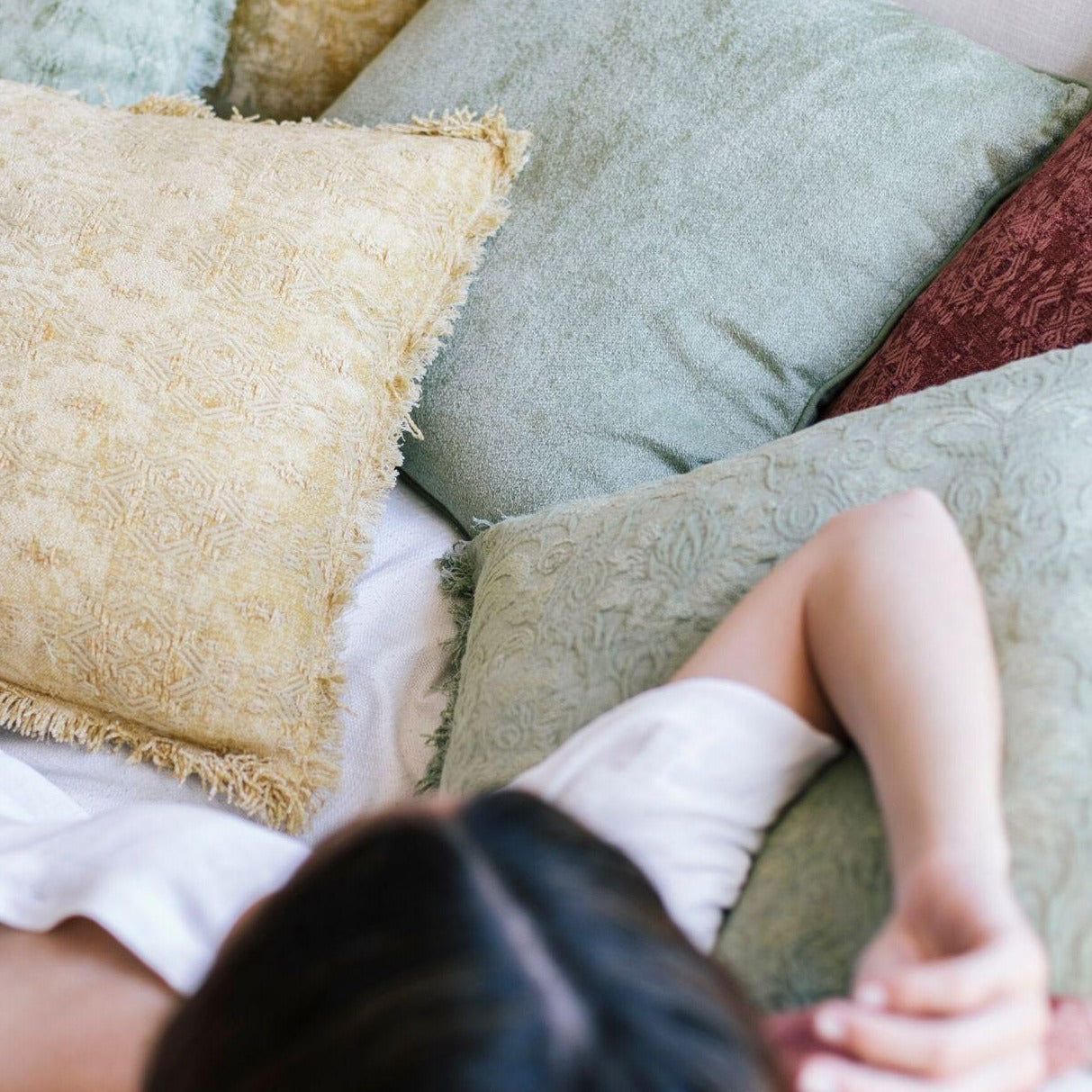 Fringe Green Cotton Pillow