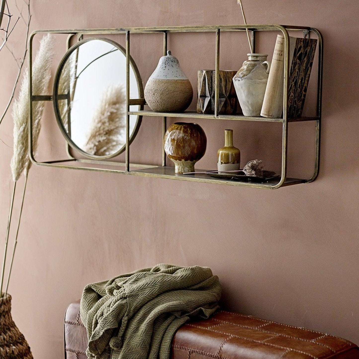 Gold Iron Mirror W/Shelf