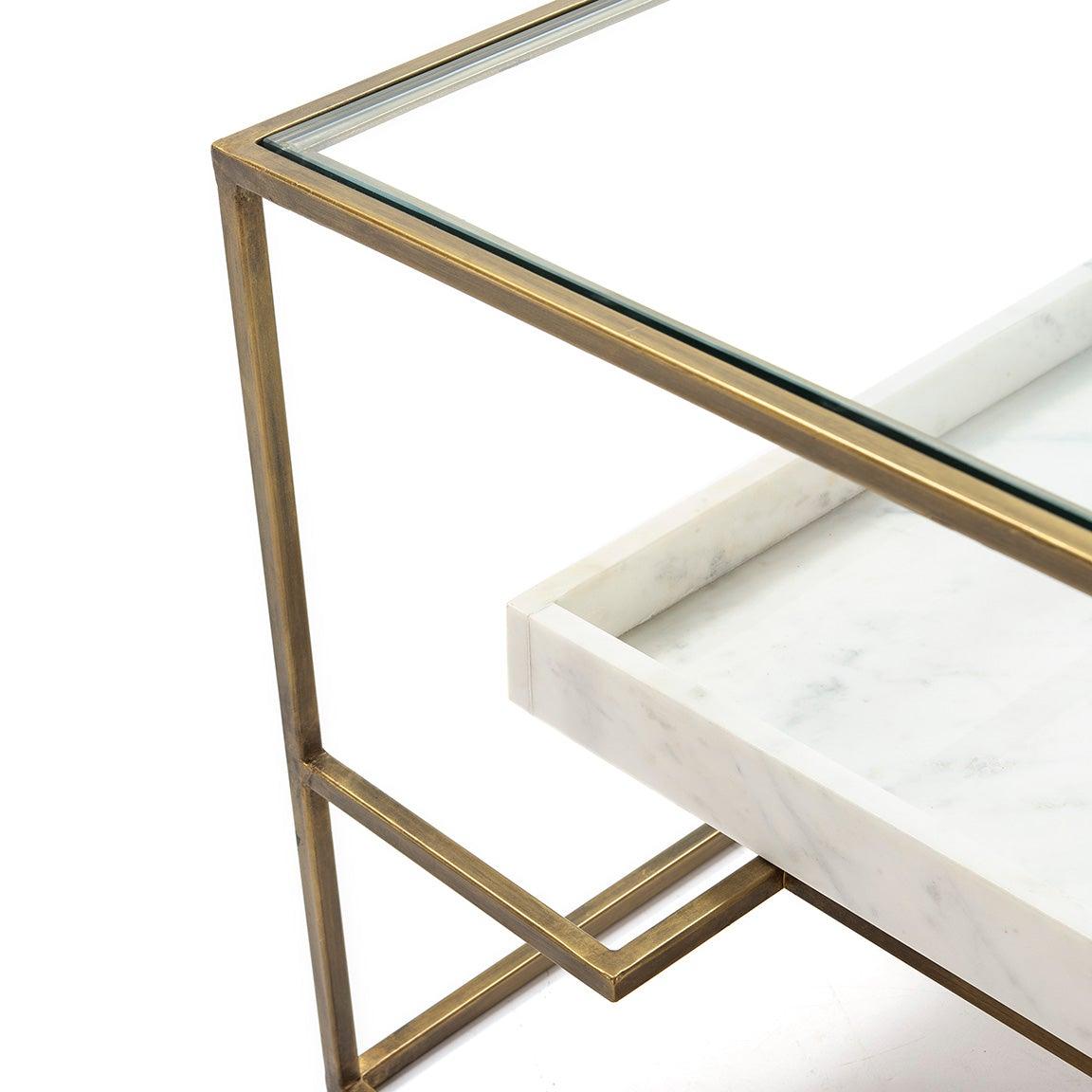 Gold Metal Coffee Table W/Marble Shelve