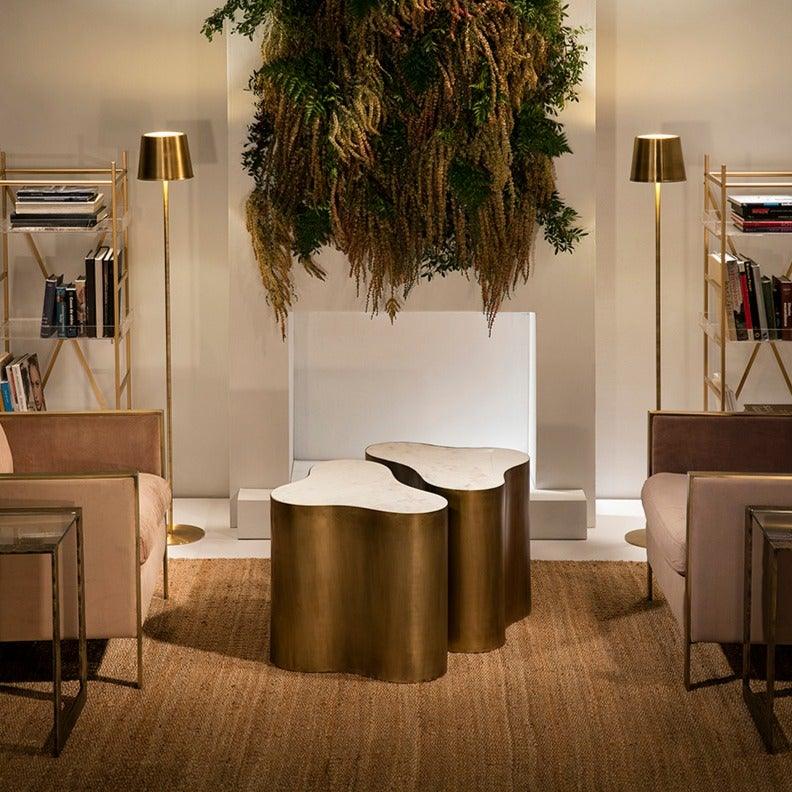 Gold Metal Side Table W/Marble