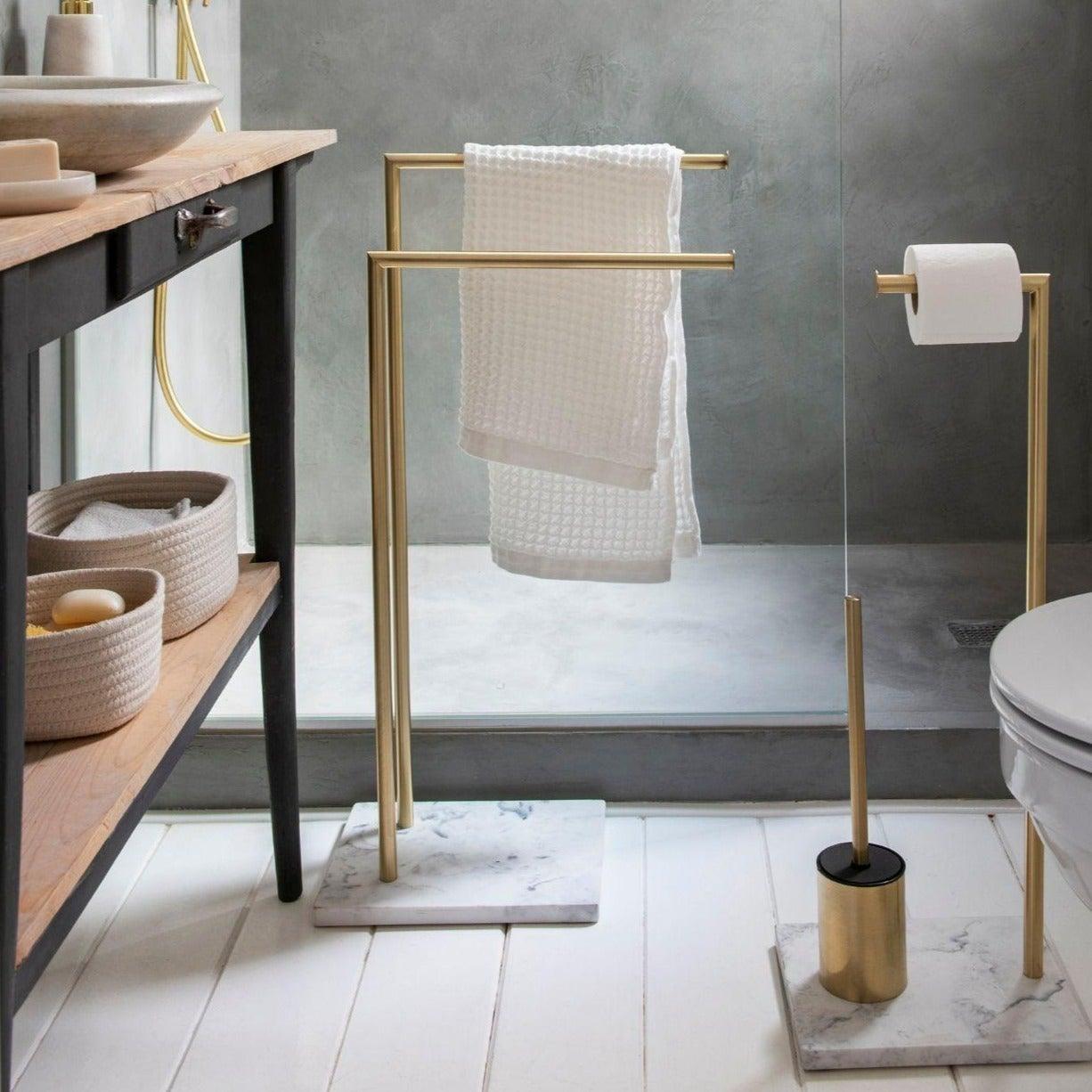 Gold Metal Towel Rack W/Marble