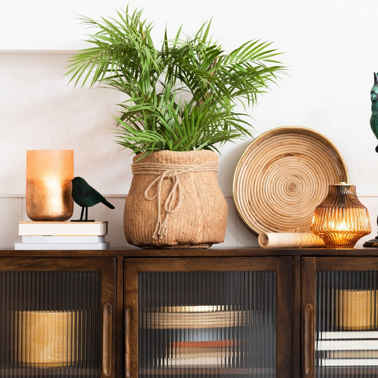 Green PVC Chamaedorea W/ Flower Pot