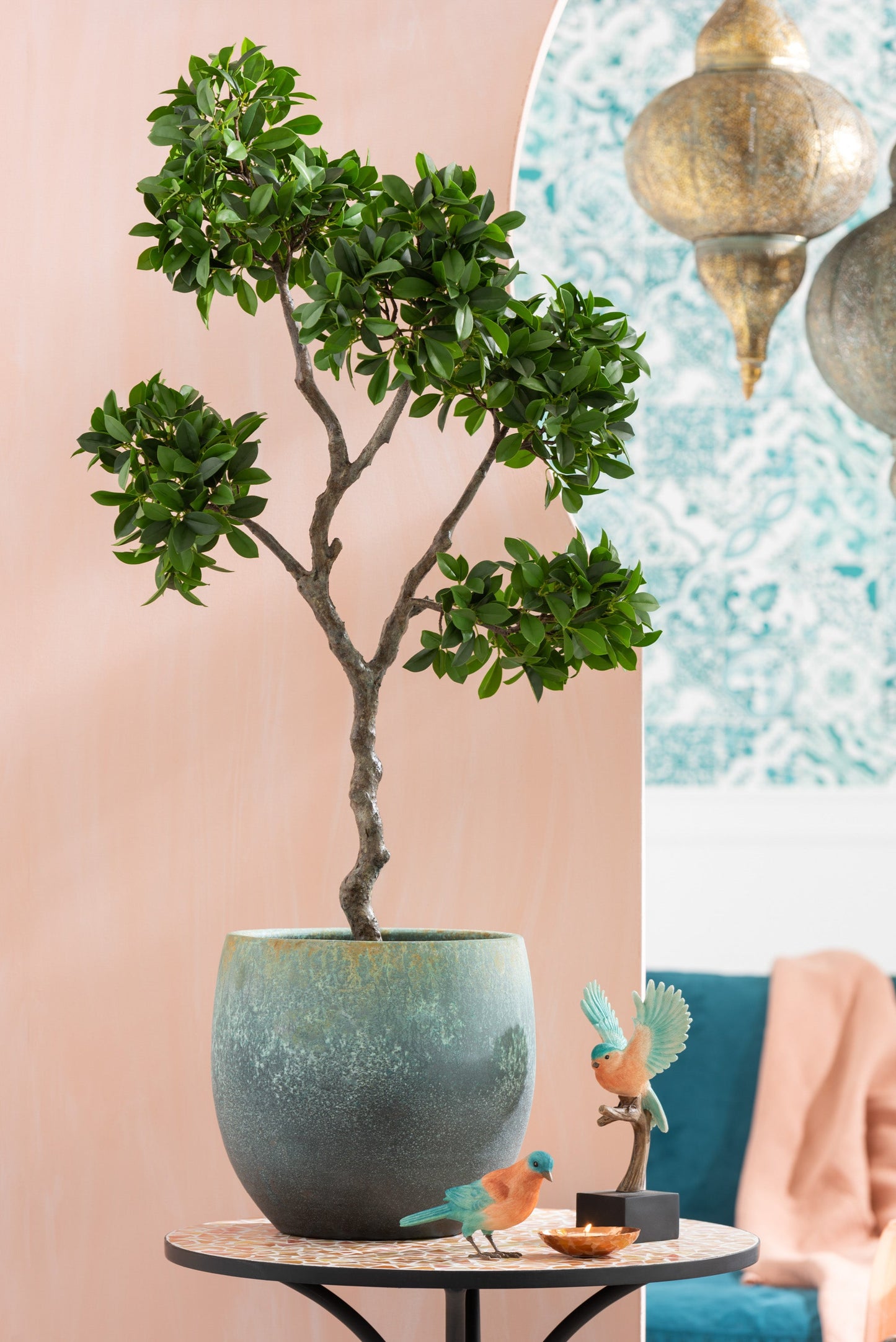 Green PVC Ginseng Ficus Tree W/ Flower Pot