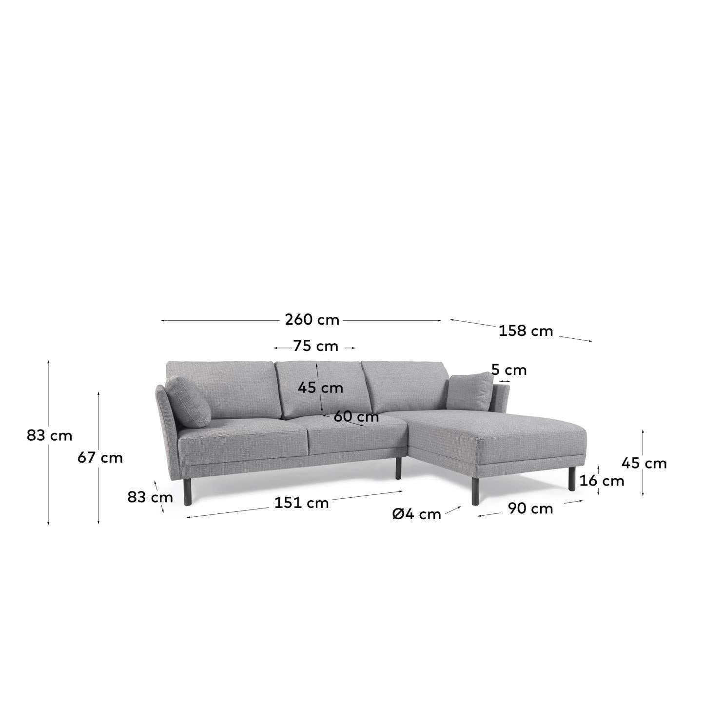 Grey Fabric Sofa W/ Chaise Longue