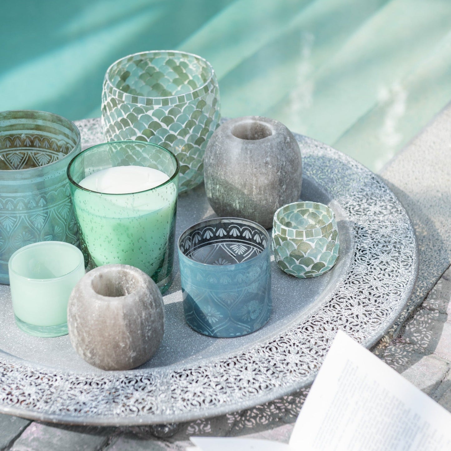 Grey Stone Candle Holder