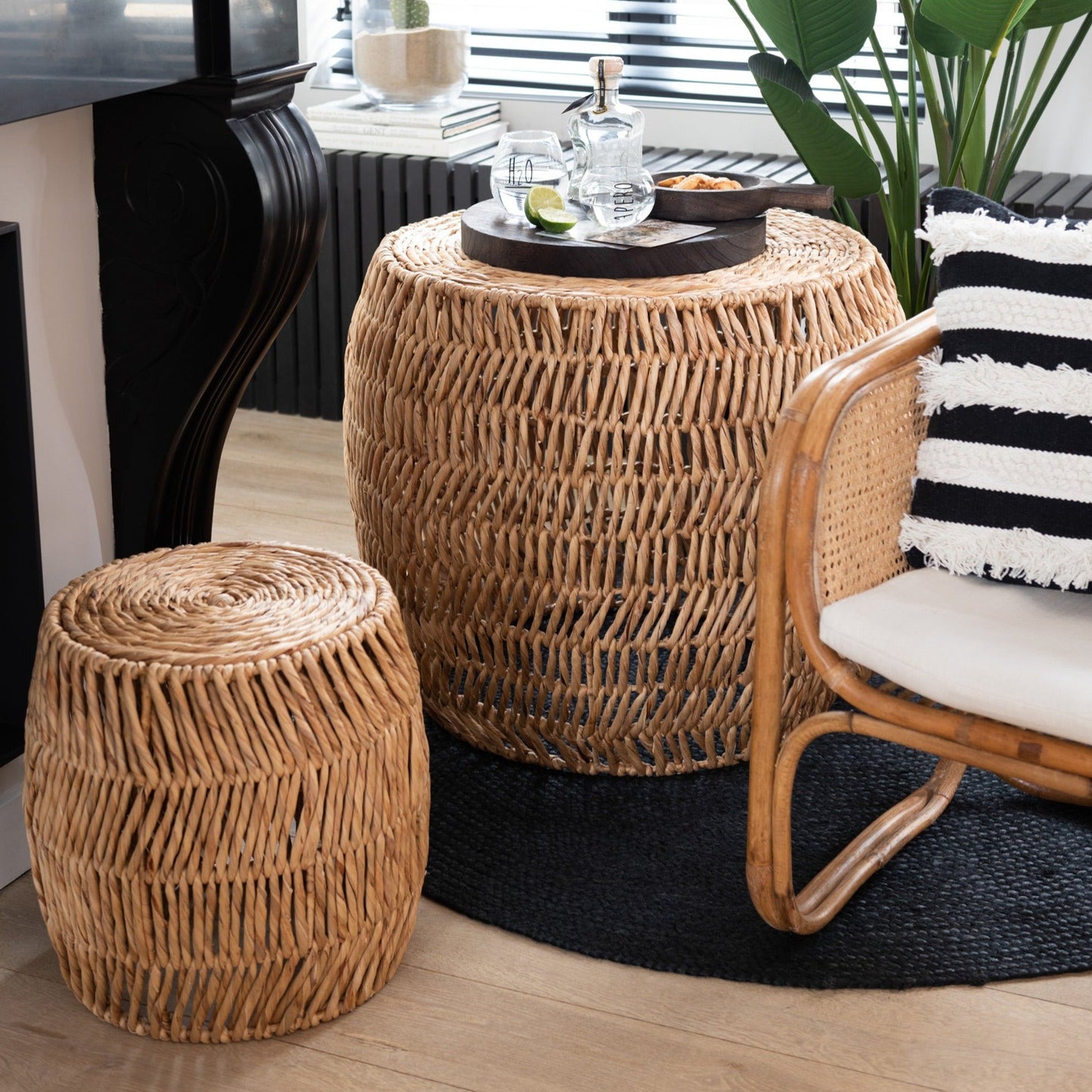 Rattan Coffee Table W/ 2 Stools