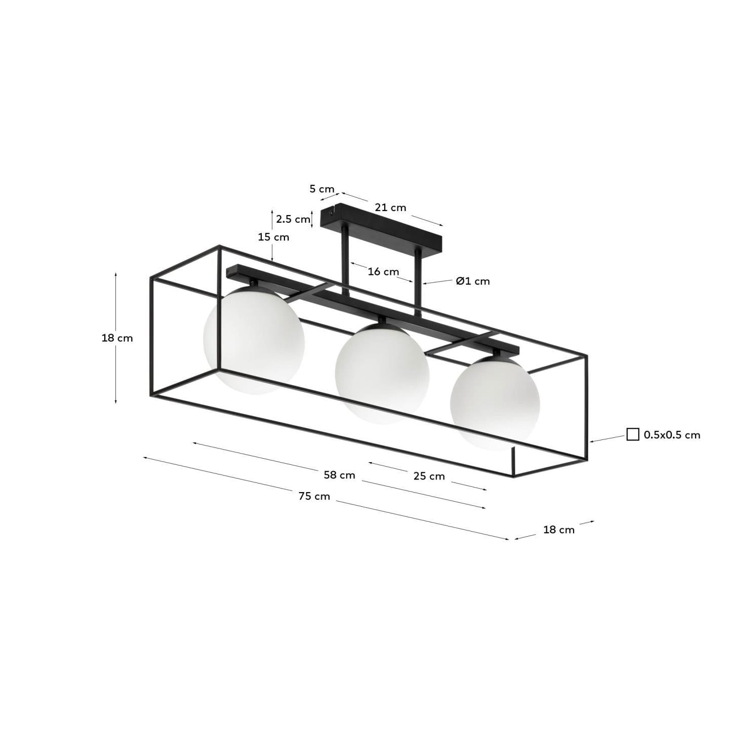 Rectangular Black Iron Ceiling Lamp