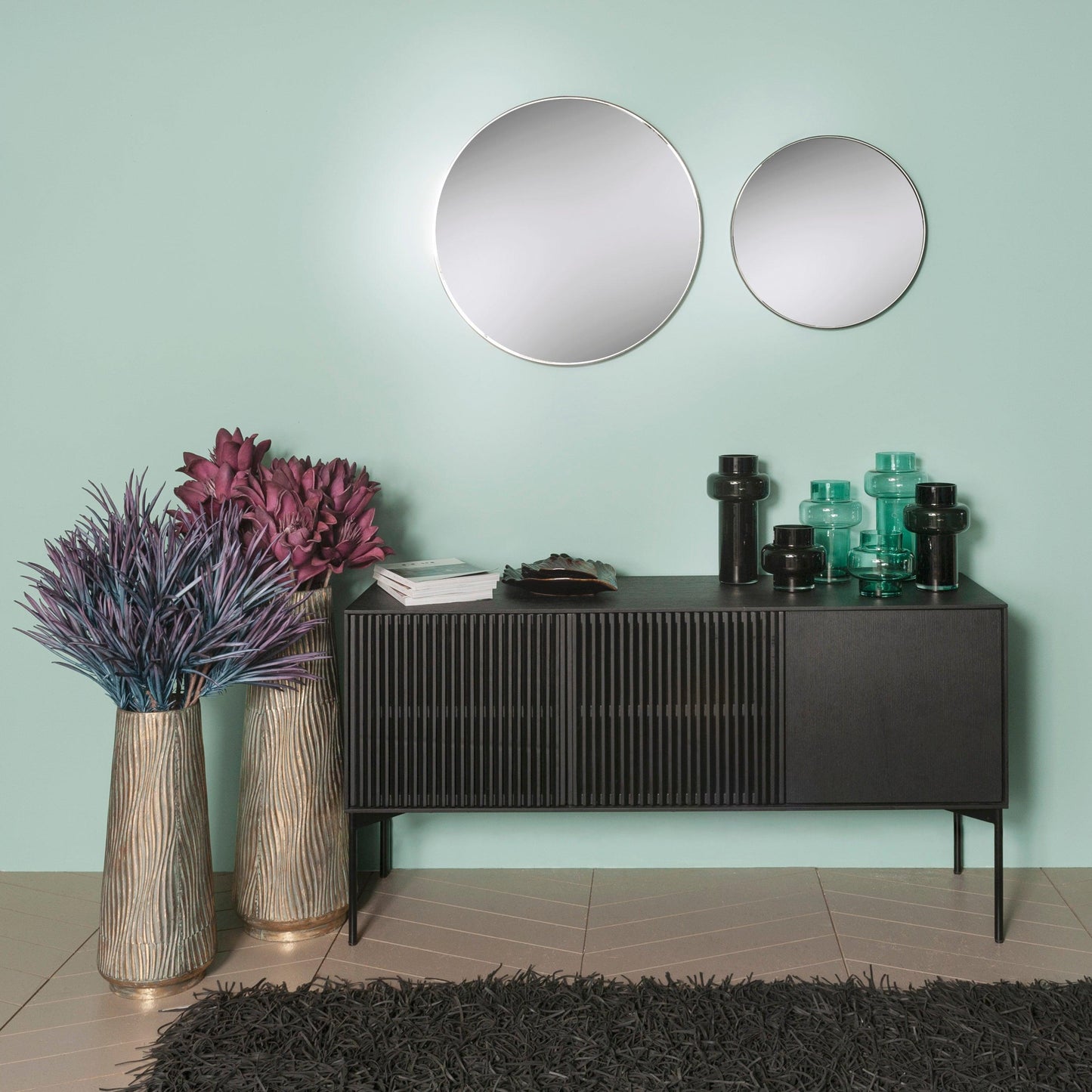 Round Black Metal Mirror