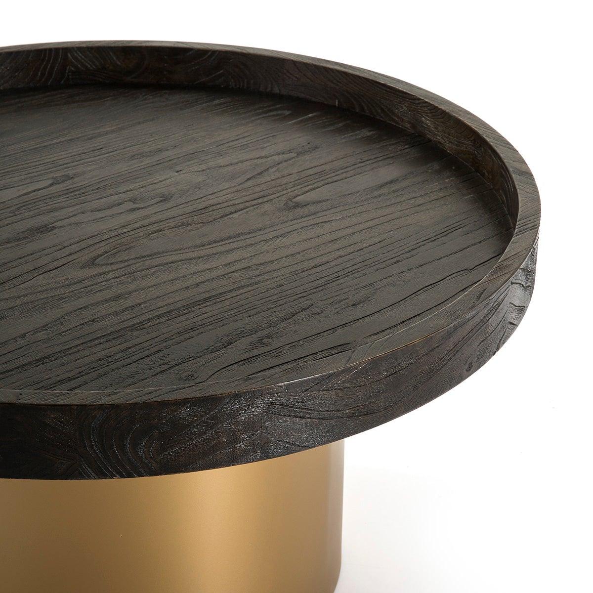 Round Gold Metal Coffee Table W/Wood