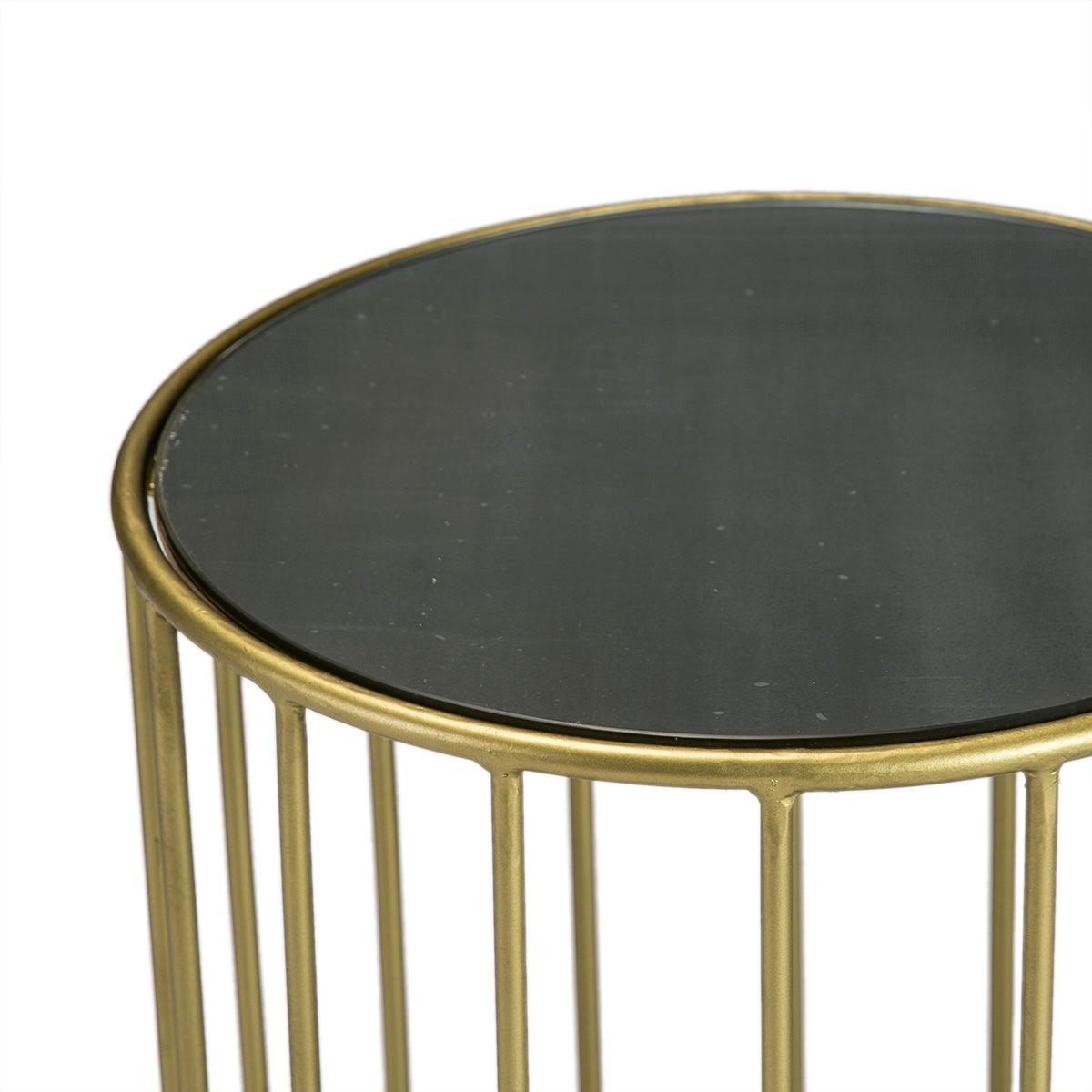 Round Gold Metal Side Table W/Mirror