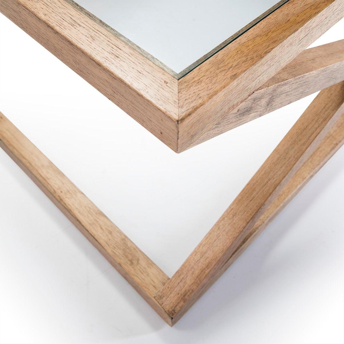Square Wood Coffee Table W/Glass
