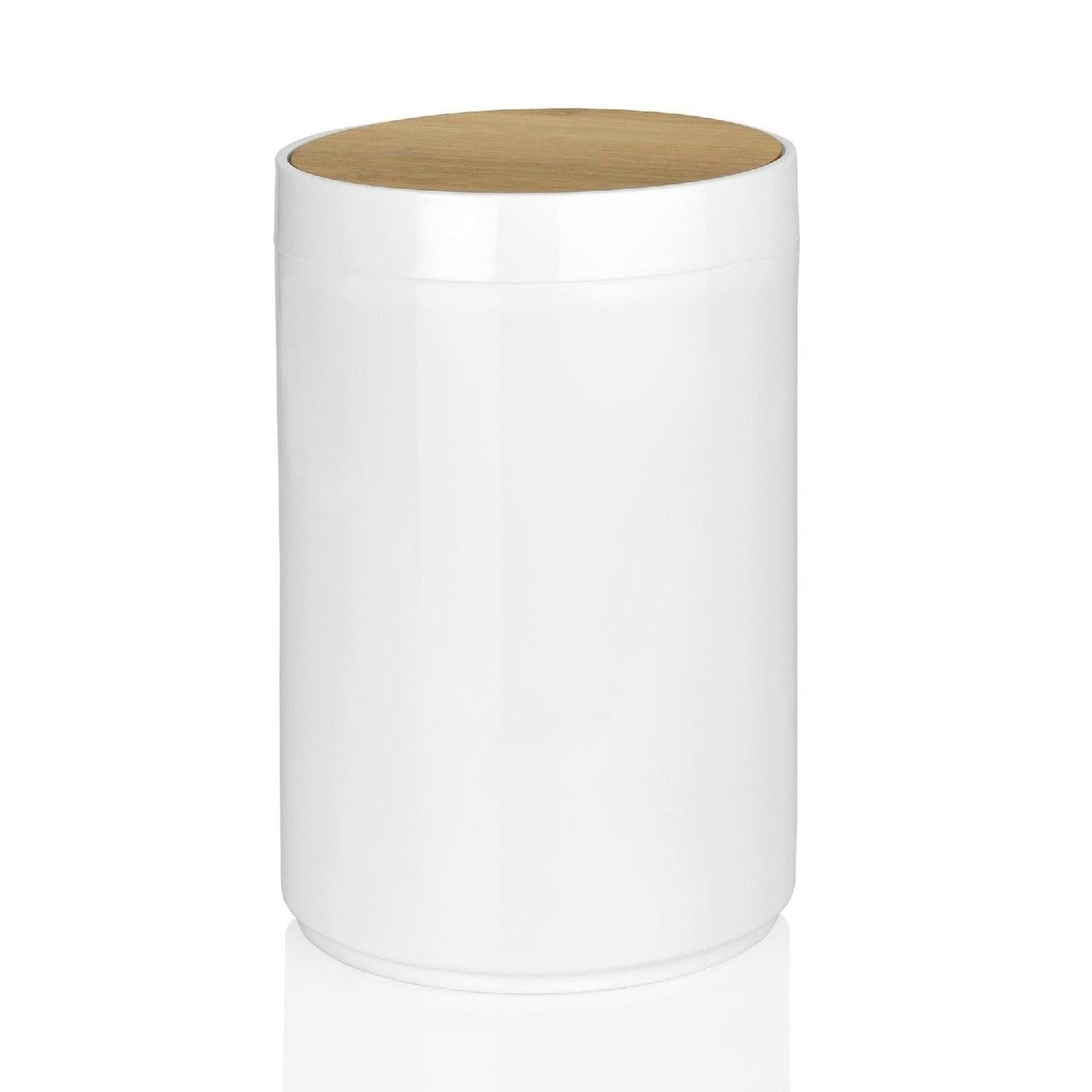 WHite PVC Wastepaper Basket W/Bamboo