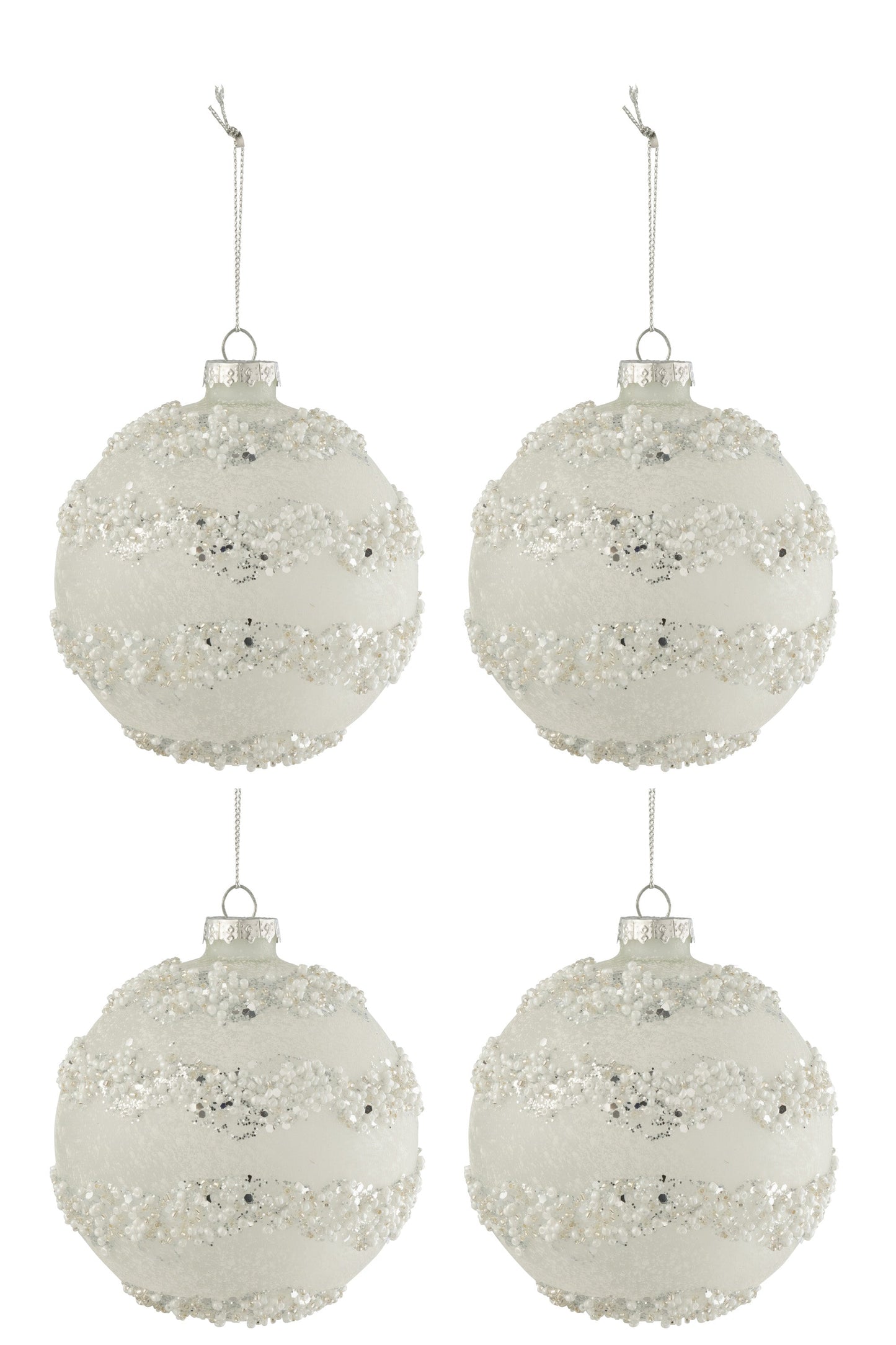 White Glass Christmas Baubles Set (x4)