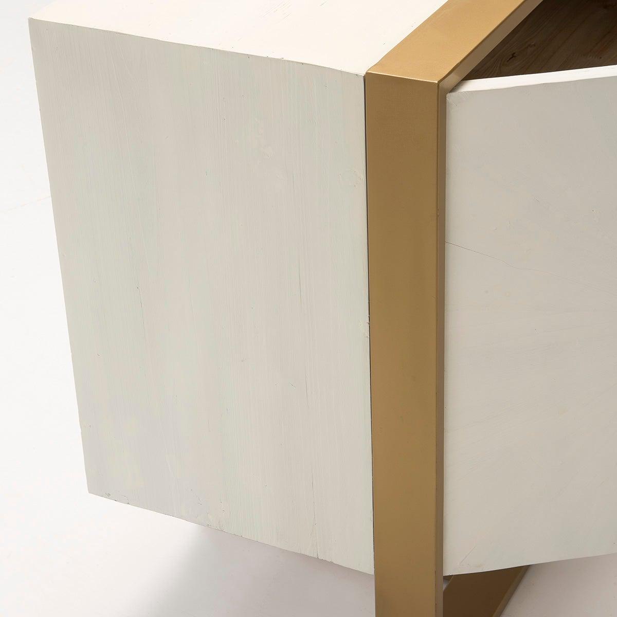 White Wood Sideboard W/Metal