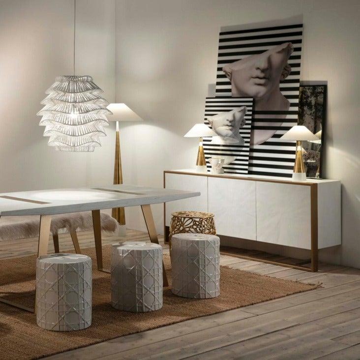 White Wood Sideboard W/Metal