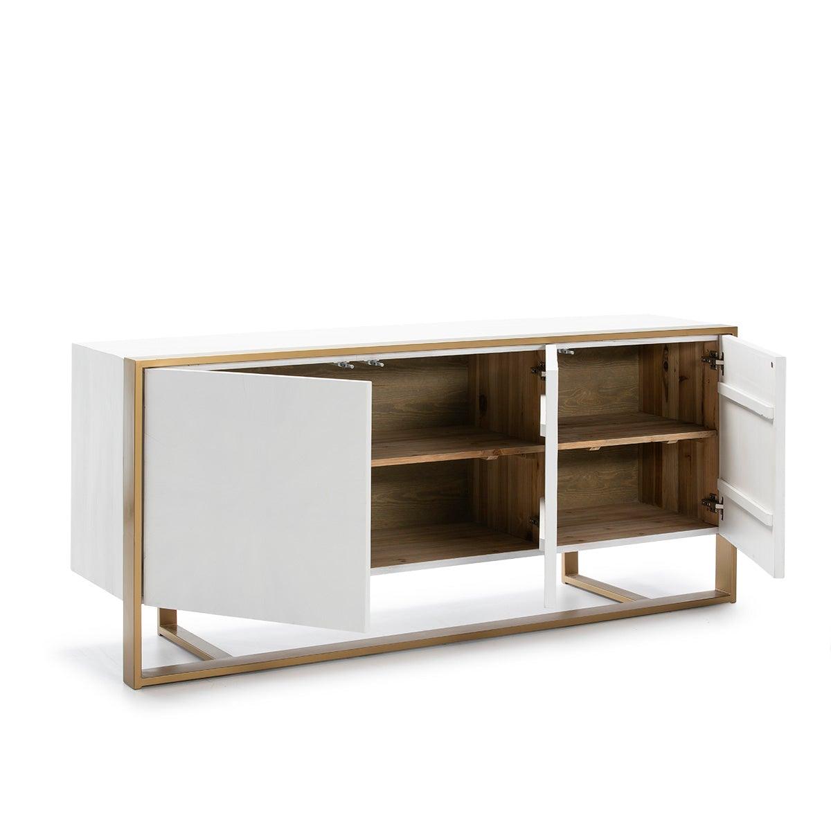 White Wood Sideboard W/Metal