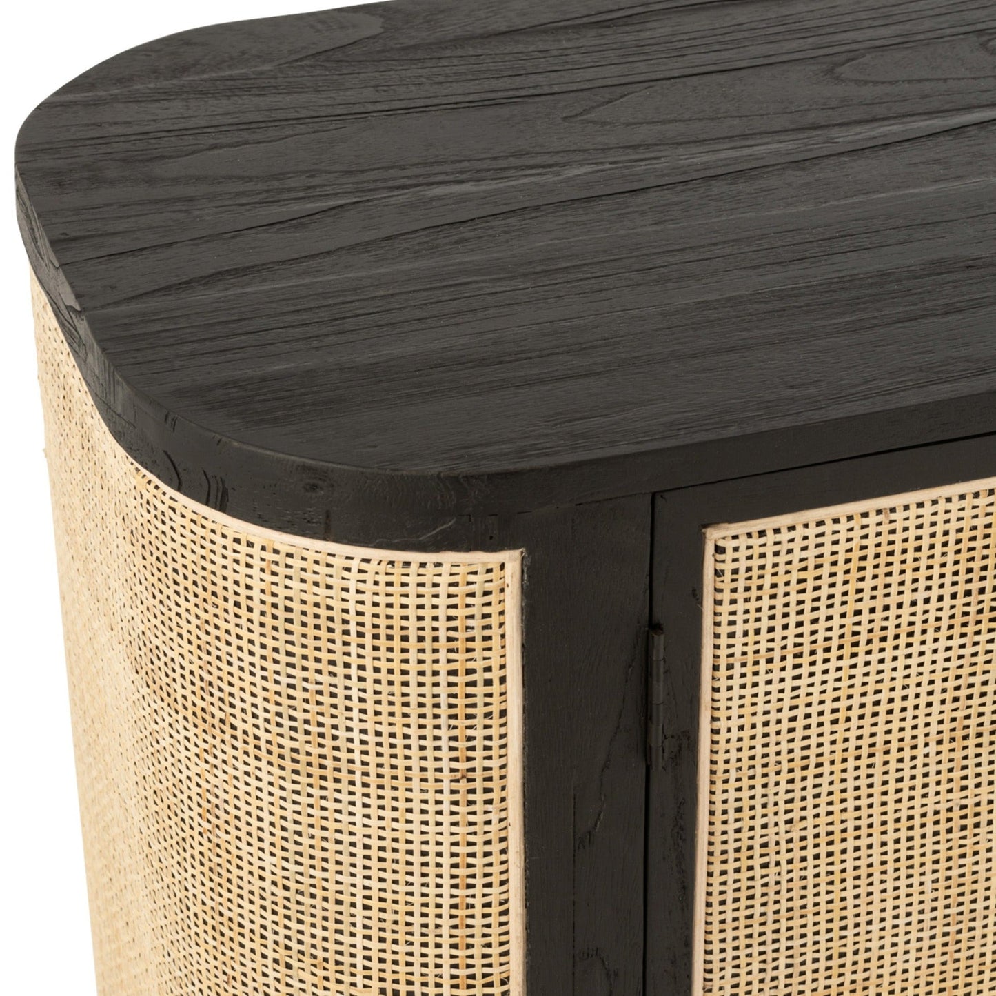 Wood Console W/ Rattan