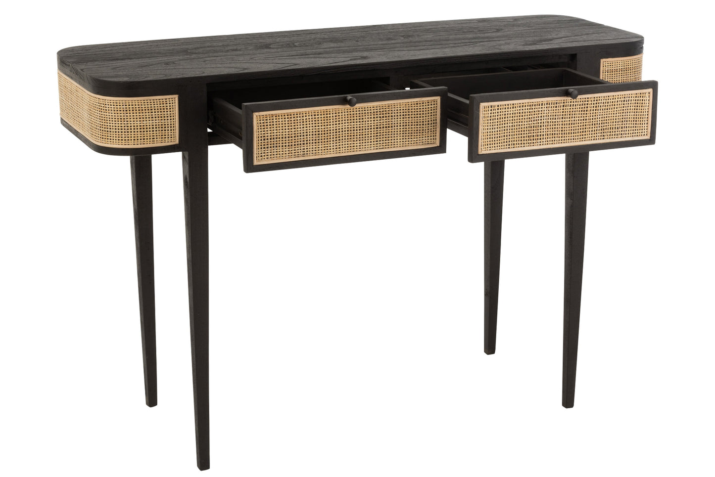 Wood Console W/ Rattan