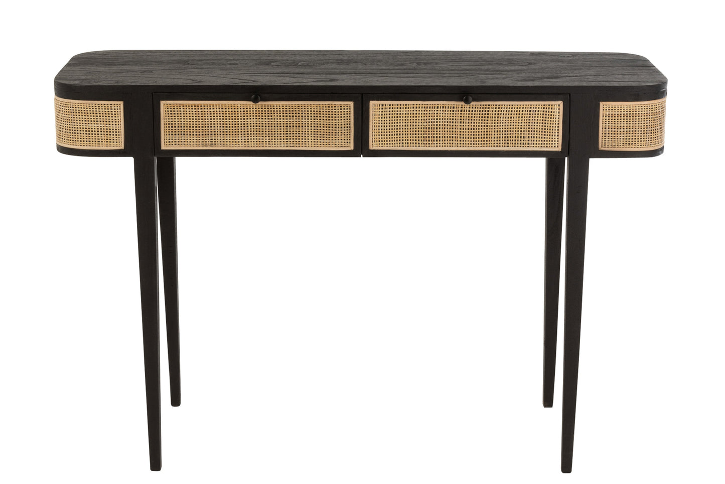 Wood Console W/ Rattan