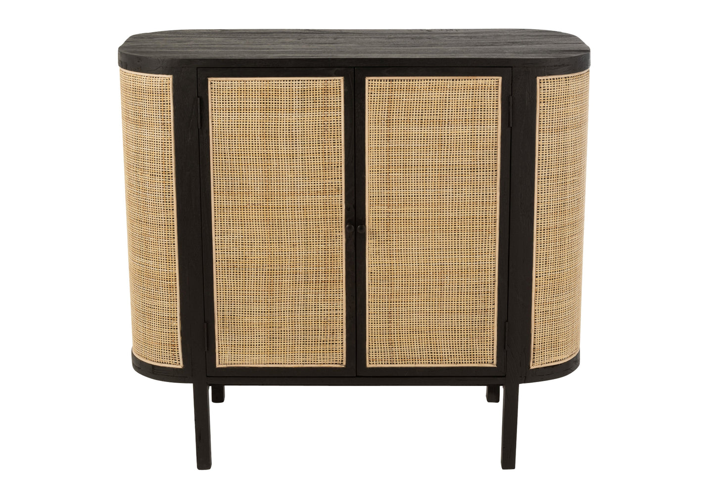 Wood Console W/ Rattan