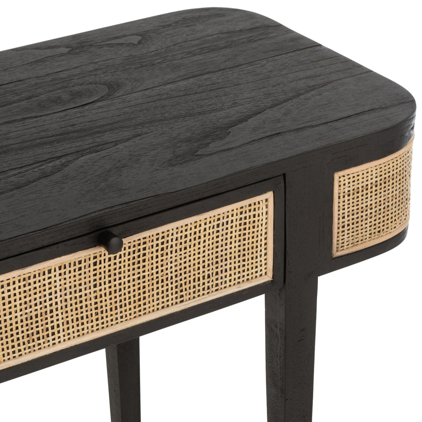 Wood Console W/ Rattan