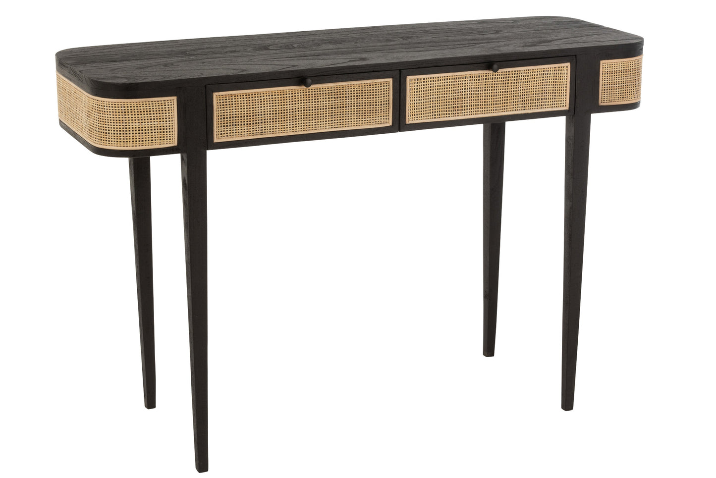 Wood Console W/ Rattan