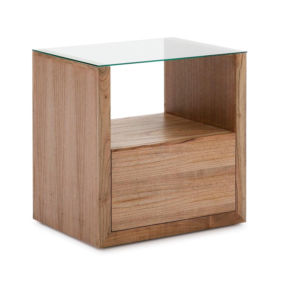 Wood Nightstand W/Glass