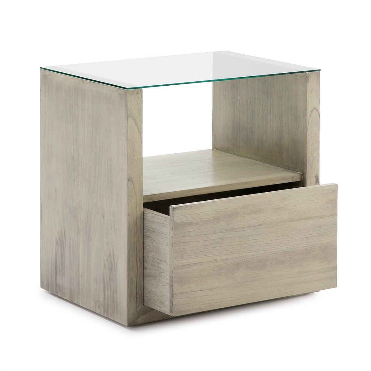 Wood Nightstand W/Glass