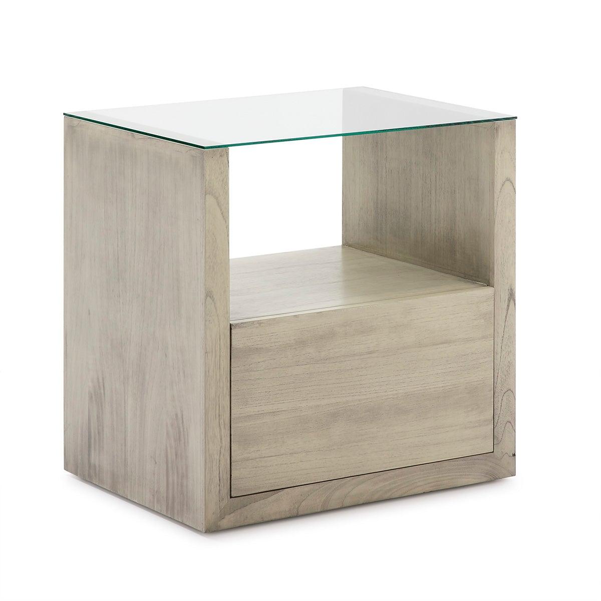 Wood Nightstand W/Glass