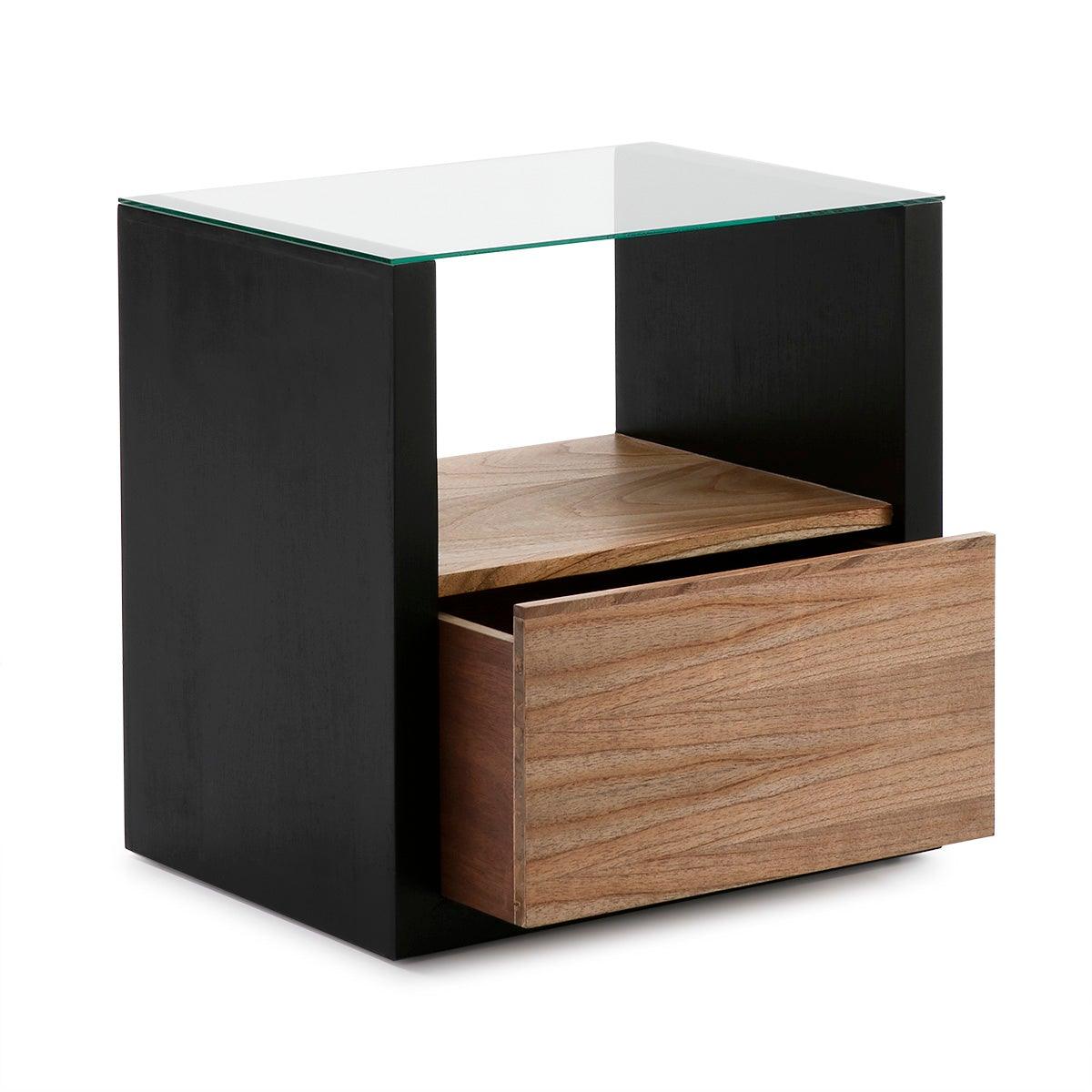 Wood Nightstand W/Glass