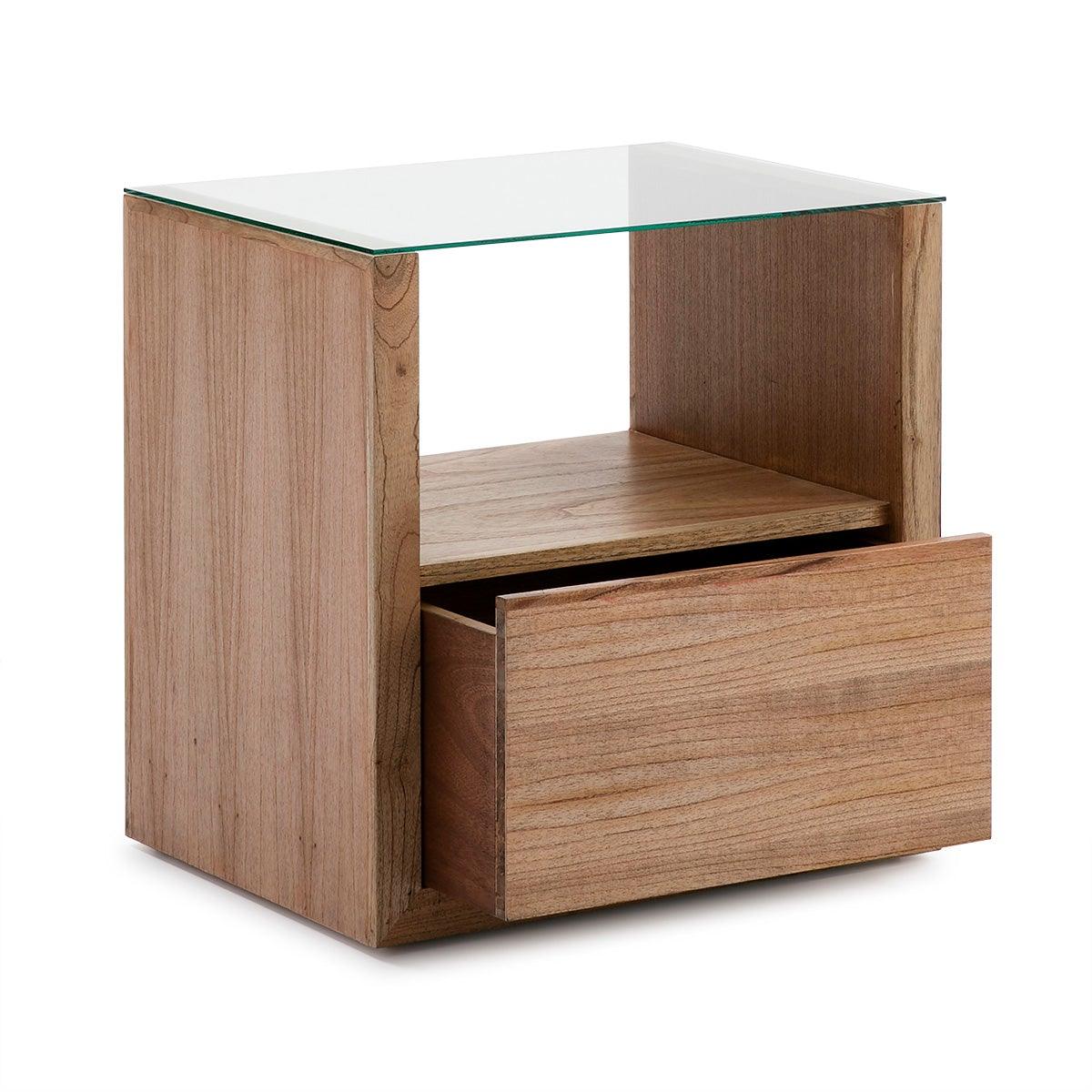 Wood Nightstand W/Glass