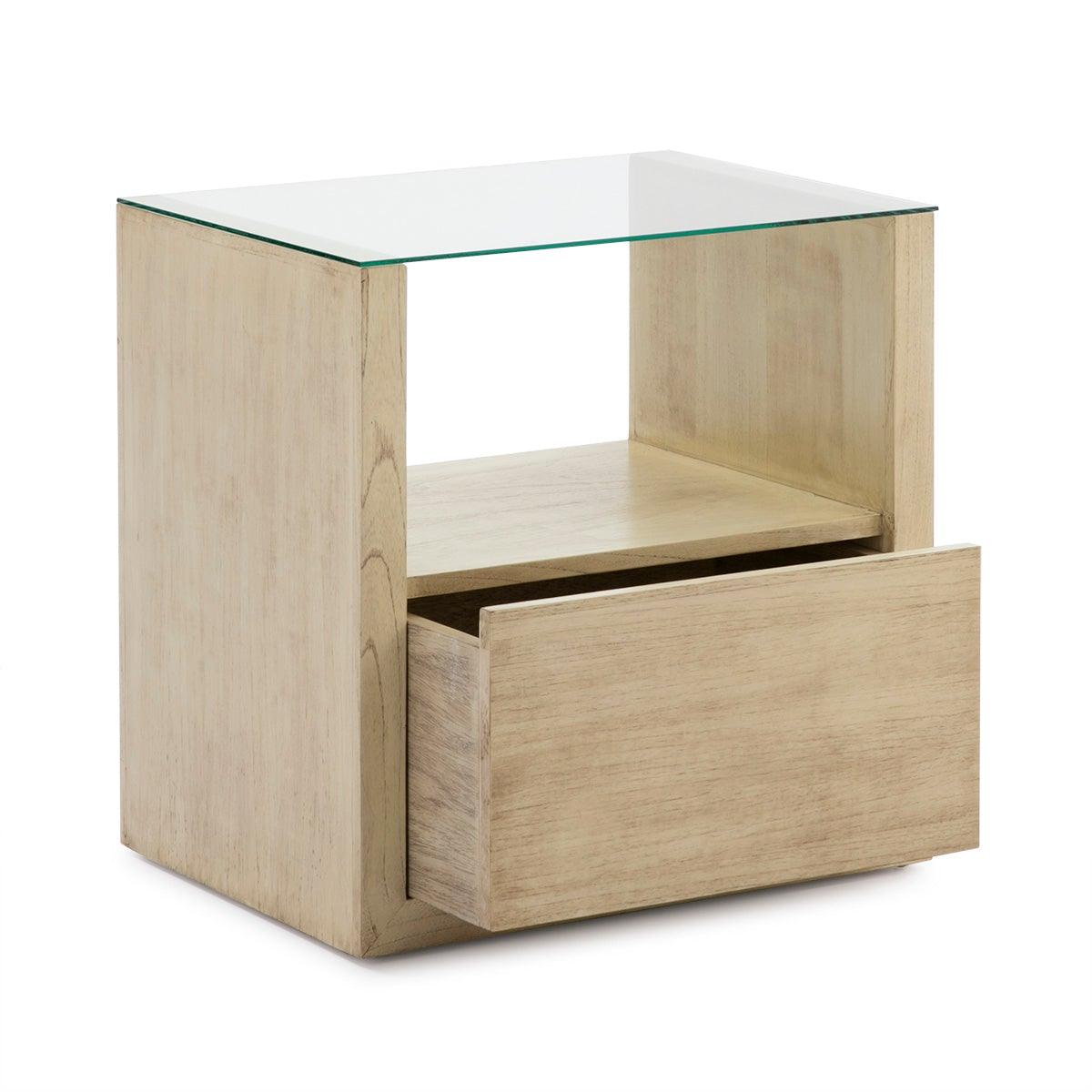 Wood Nightstand W/Glass