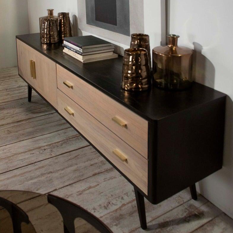 Wood Sideboard W/Gold Handles