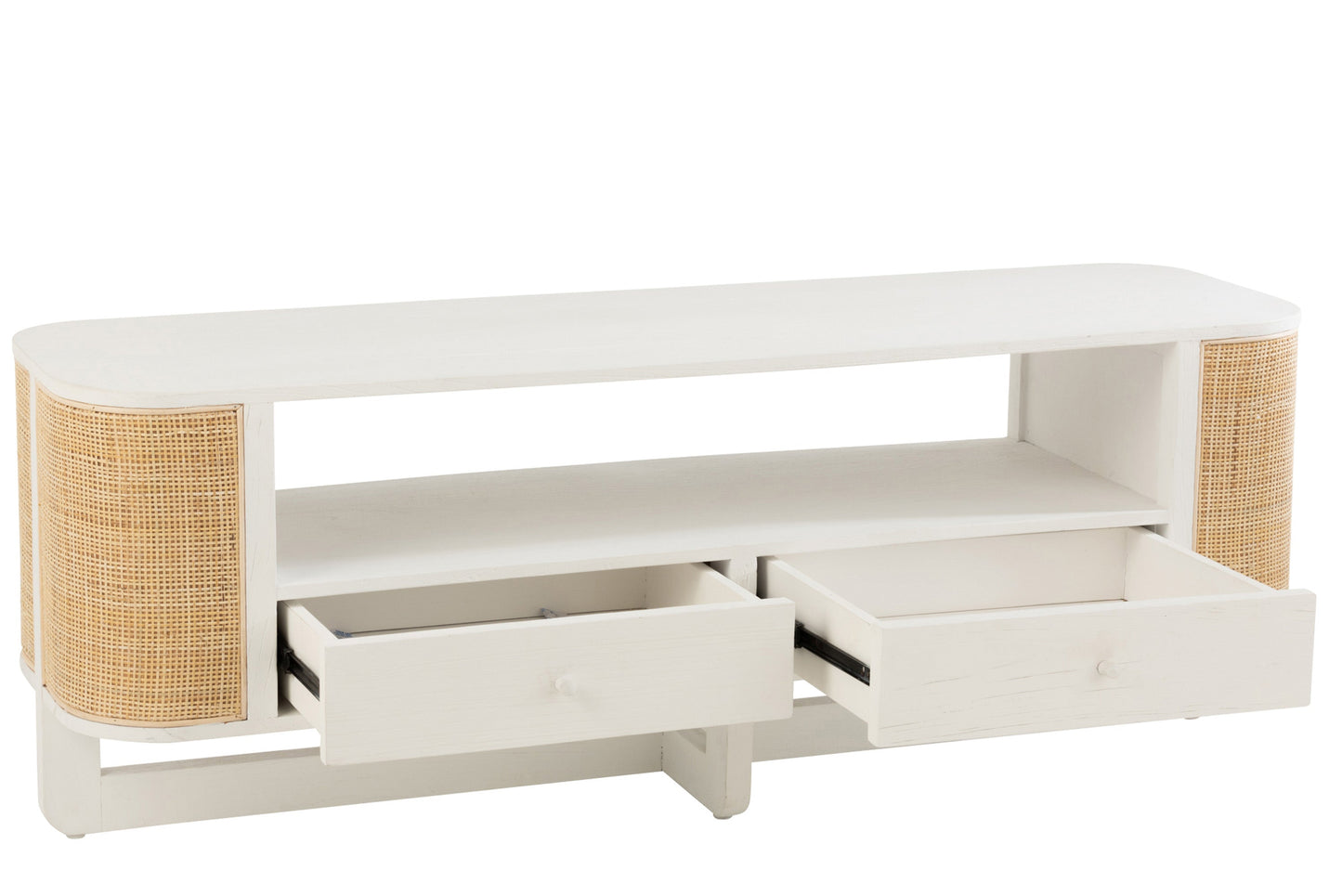 Wood TV Cabinet W/ Rattan