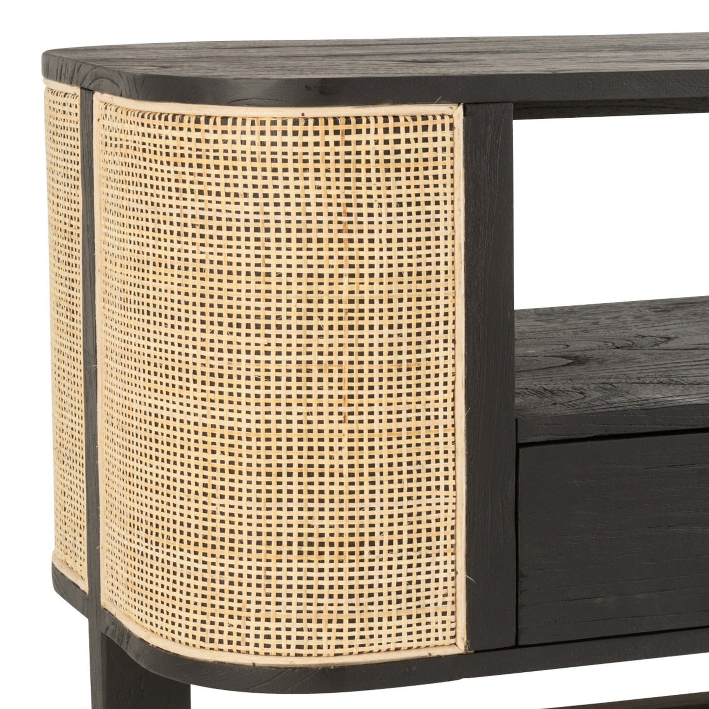 Wood TV Cabinet W/ Rattan