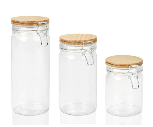 Glass Canister W/ Wooden Lid
