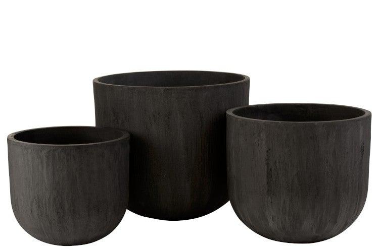 Black Ceramic Flower Pots Set (x3)