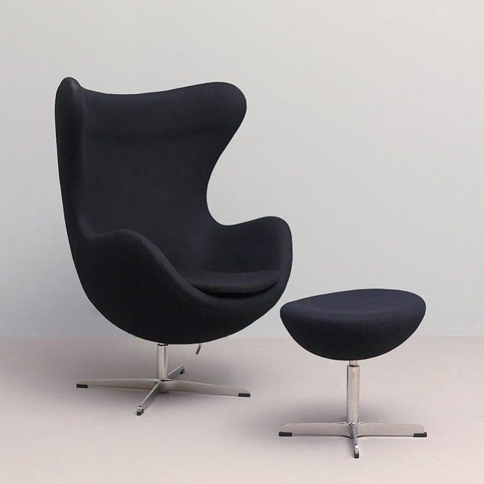 Black Fabric Armchair W/Footrest