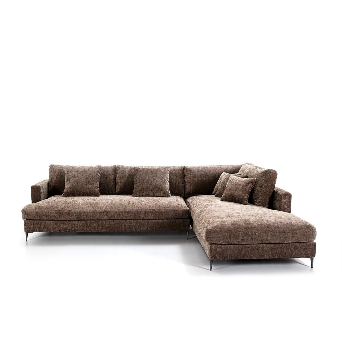Brown Fabric Sofa W/Chaise Long
